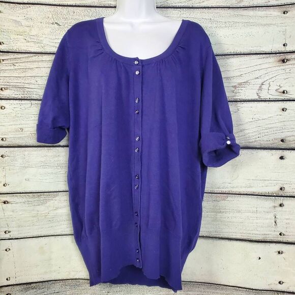 Maurices Women’s Plus Size 3 Purple Button Front Short Sleeve Cardigan Sweater - Picture 1 of 7